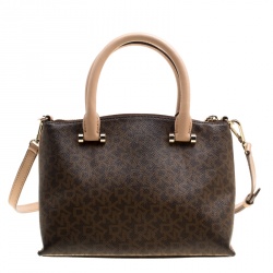 Pre Owned DKNY Brown Signature Coated Canvas and Leather Bryant Park Top Handle Bag