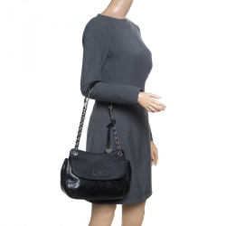 Pre Owned DKNY Black Ostrich Embossed Leather Shoulder Bag