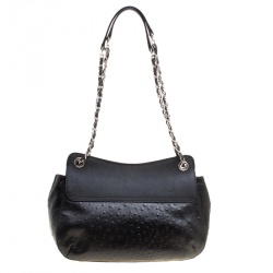 Pre Owned DKNY Black Ostrich Embossed Leather Shoulder Bag