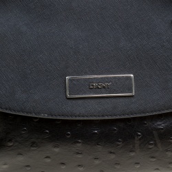 Pre Owned DKNY Black Ostrich Embossed Leather Shoulder Bag