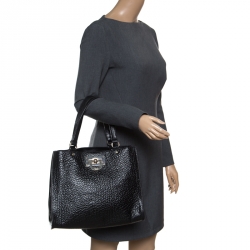 Pre Owned DKNY Black Grain Leather Beekman French Tote