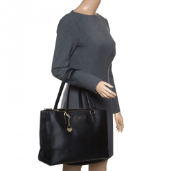 Pre Owned DKNY Black Leather Double Zip Convertible Tote