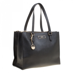 Pre Owned DKNY Black Leather Double Zip Convertible Tote