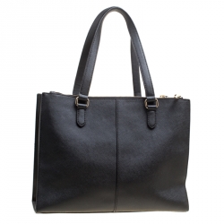 Pre Owned DKNY Black Leather Double Zip Convertible Tote