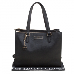 Pre Owned DKNY Black Leather Double Zip Convertible Tote