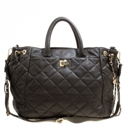 Pre Owned DKNY Military Green Quilted Leather Tote