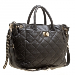 Pre Owned DKNY Military Green Quilted Leather Tote