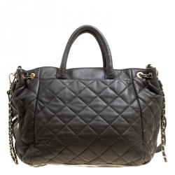 Pre Owned DKNY Military Green Quilted Leather Tote