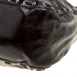 Pre Owned Dkny Dark Brown Leather Eyelet Detail Hobo