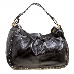 Pre Owned Dkny Dark Brown Leather Eyelet Detail Hobo