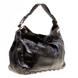 Pre Owned Dkny Dark Brown Leather Eyelet Detail Hobo