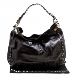 Pre Owned Dkny Dark Brown Leather Eyelet Detail Hobo