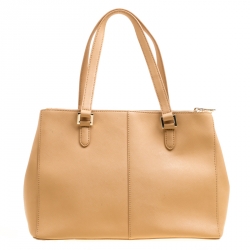 Pre Owned DKNY Caramel Leather Double Zip Tote