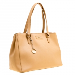 Pre Owned DKNY Caramel Leather Double Zip Tote