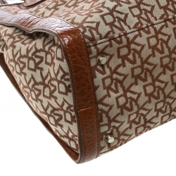 Pre Owned DKNY Beige/Brown Signature Canvas and Leather Tote