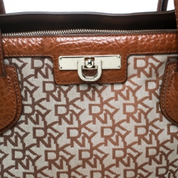 Pre Owned DKNY Beige/Brown Signature Canvas and Leather Tote