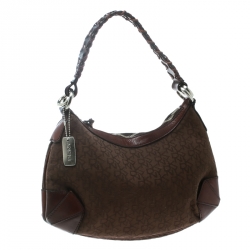 Pre Owned DKNY Brown Signature Canvas and Leather Shoulder Bag