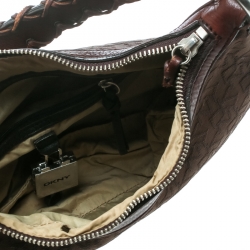 Pre Owned DKNY Brown Signature Canvas and Leather Shoulder Bag