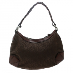 Pre Owned DKNY Brown Signature Canvas and Leather Shoulder Bag