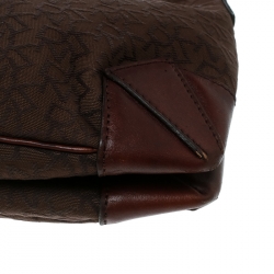 Pre Owned DKNY Brown Signature Canvas and Leather Shoulder Bag