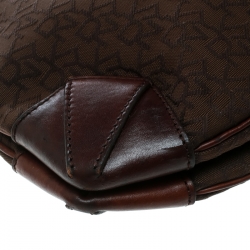 Pre Owned DKNY Brown Signature Canvas and Leather Shoulder Bag