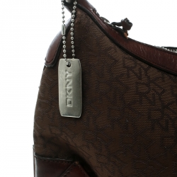 Pre Owned DKNY Brown Signature Canvas and Leather Shoulder Bag