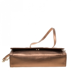 Pre Owned DKNY Donna Karan Metallic Copper Leather Flap Shoulder Bag