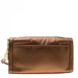 Pre Owned DKNY Donna Karan Metallic Copper Leather Flap Shoulder Bag