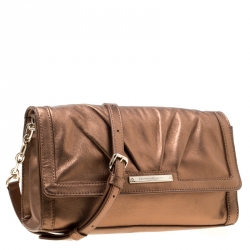 Pre Owned DKNY Donna Karan Metallic Copper Leather Flap Shoulder Bag