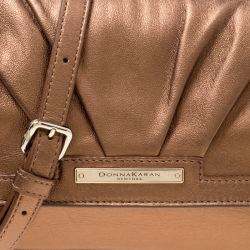 Pre Owned DKNY Donna Karan Metallic Copper Leather Flap Shoulder Bag
