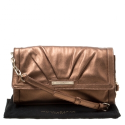 Pre Owned DKNY Donna Karan Metallic Copper Leather Flap Shoulder Bag