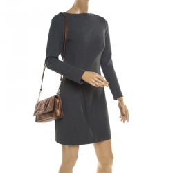 Pre Owned DKNY Donna Karan Metallic Copper Leather Flap Shoulder Bag