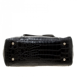 Pre Owned DKNY Black Crocodile Embossed Leather Satchel