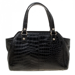 Pre Owned DKNY Black Crocodile Embossed Leather Satchel