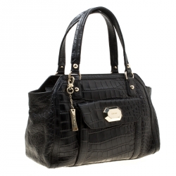 Pre Owned DKNY Black Crocodile Embossed Leather Satchel