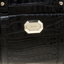 Pre Owned DKNY Black Crocodile Embossed Leather Satchel