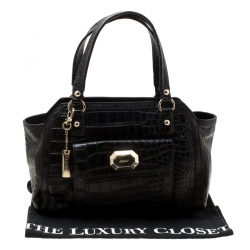 Pre Owned DKNY Black Crocodile Embossed Leather Satchel