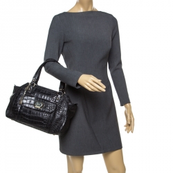 Pre Owned DKNY Black Crocodile Embossed Leather Satchel