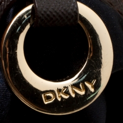 Pre Owned DKNY Brown Signature Fabric and Croc Embossed Leather Hobo