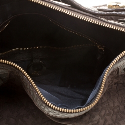 Pre Owned DKNY Brown Signature Fabric and Croc Embossed Leather Hobo