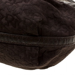 Pre Owned DKNY Brown Signature Fabric and Croc Embossed Leather Hobo
