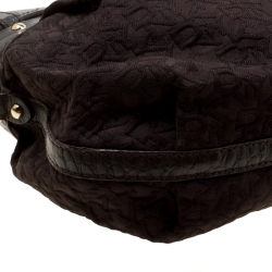 Pre Owned DKNY Brown Signature Fabric and Croc Embossed Leather Hobo