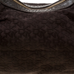 Pre Owned DKNY Brown Signature Fabric and Croc Embossed Leather Hobo