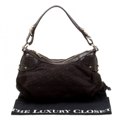 Pre Owned DKNY Brown Signature Fabric and Croc Embossed Leather Hobo