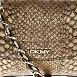 Pre Owned DKNY Gold Python Embossed Leather Crossbody Bag