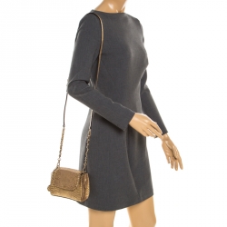 Pre Owned DKNY Gold Python Embossed Leather Crossbody Bag