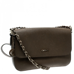 Pre Owned DKNY Taupe Saffiano Leather Bryant Park Crossbody Bag