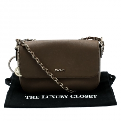 Pre Owned DKNY Taupe Saffiano Leather Bryant Park Crossbody Bag