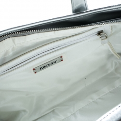 Pre Owned DKNY Silver Signature Leather Zip Tote