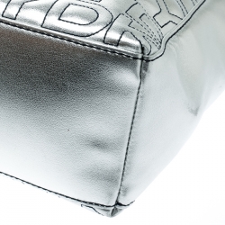Pre Owned DKNY Silver Signature Leather Zip Tote